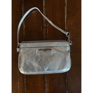 Karl Lagerfeld Paris Silver Wristlet‎ Bag Metallic Makeup Bag
